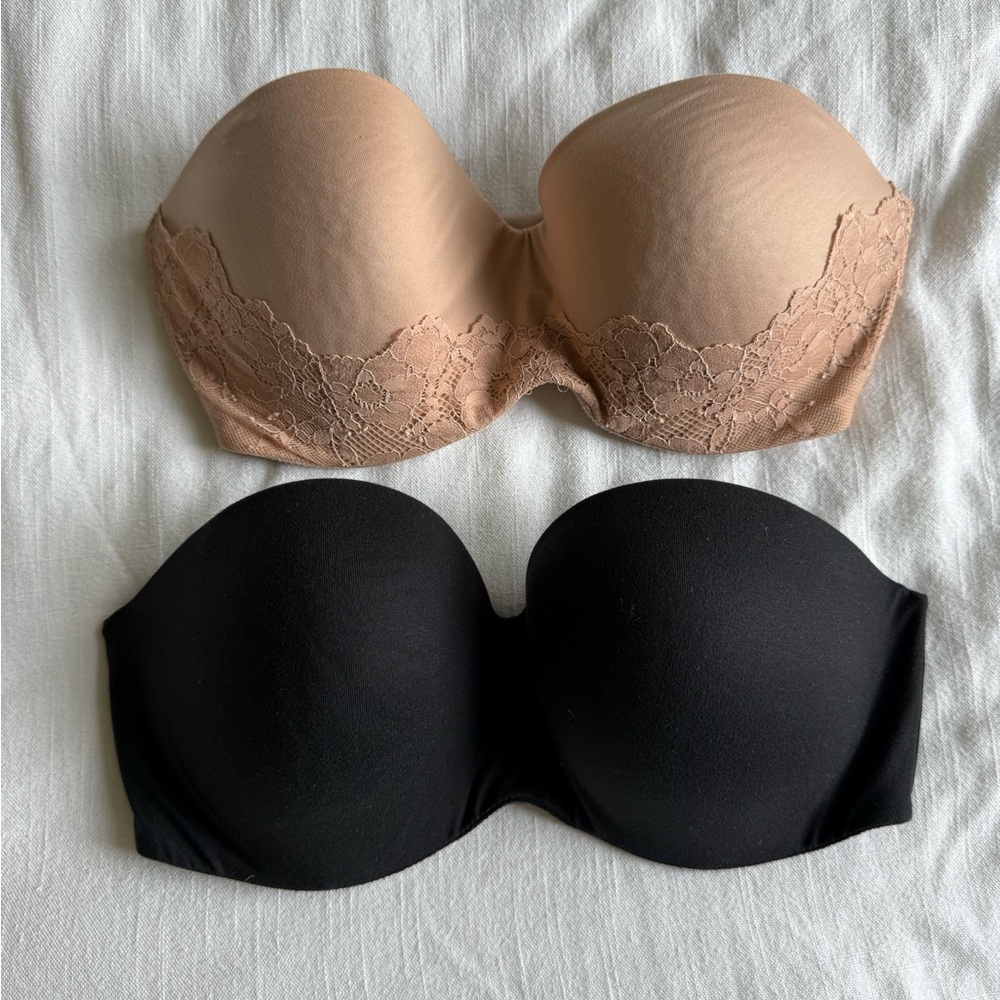 Victoria's Secret Strapless Bandeau Bras — Nude and Black